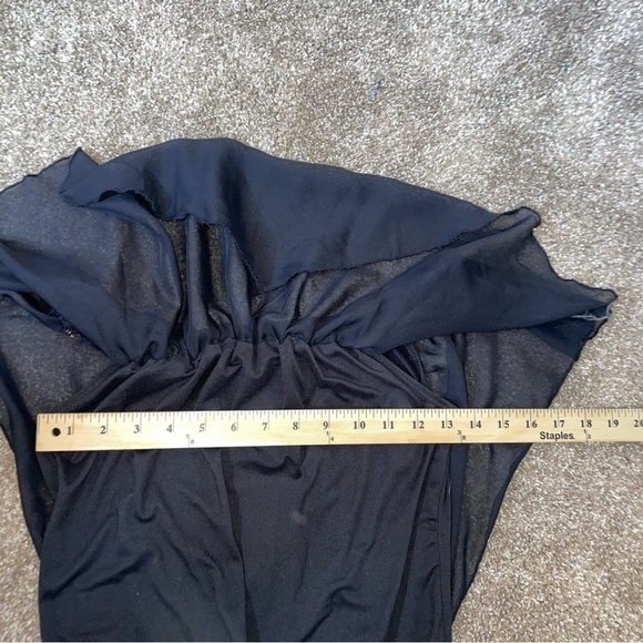 French Atmosphere dress black body con chiffon ruffle top off the shoulder SZ L - Picture 11 of 11